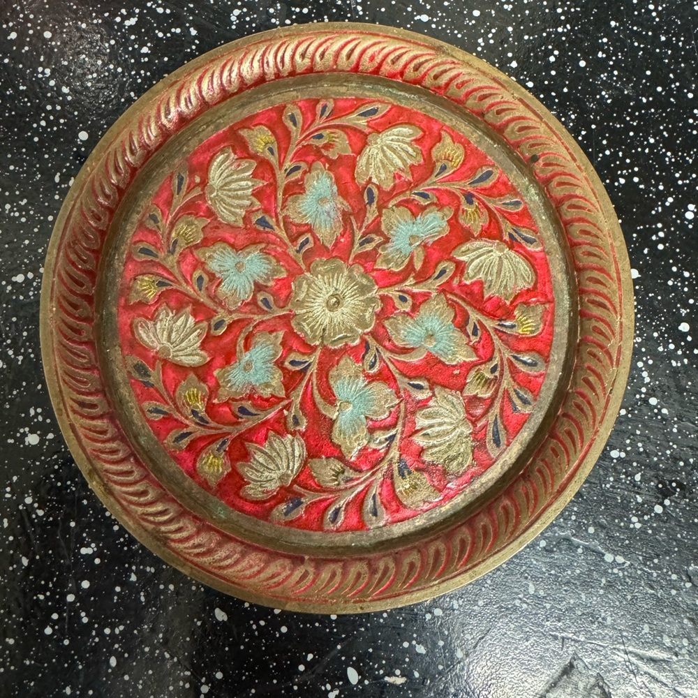 Elegant Red and Gold Floral Ceramic Plate